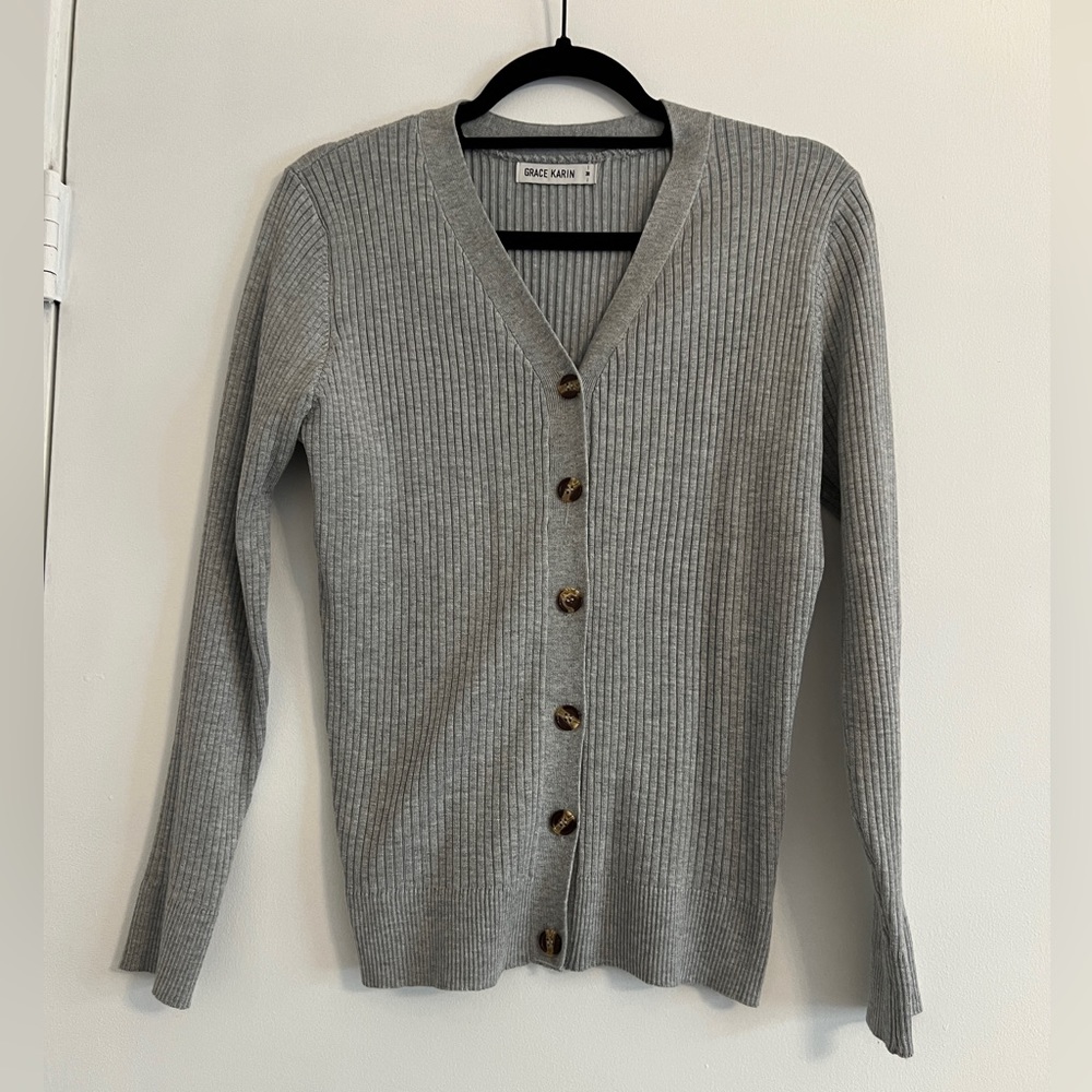 Women Gray button up jacket, size M
